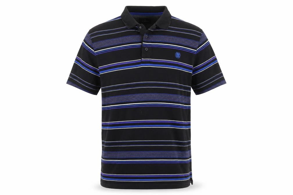 M&S Blue Harbour Men’s Black Blue Striped Cotton Polo Shirt M