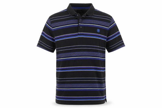M&S Blue Harbour Men’s Black Blue Striped Cotton Polo Shirt M