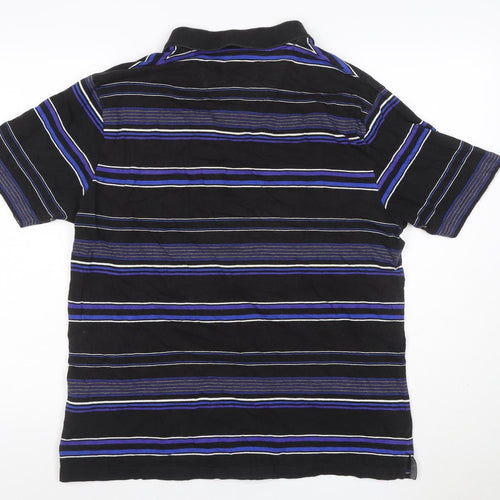 M&S Blue Harbour Men’s Black Blue Striped Cotton Polo Shirt M