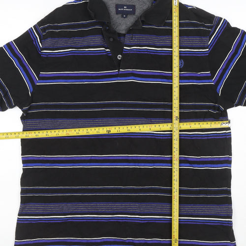 M&S Blue Harbour Men’s Black Blue Striped Cotton Polo Shirt M