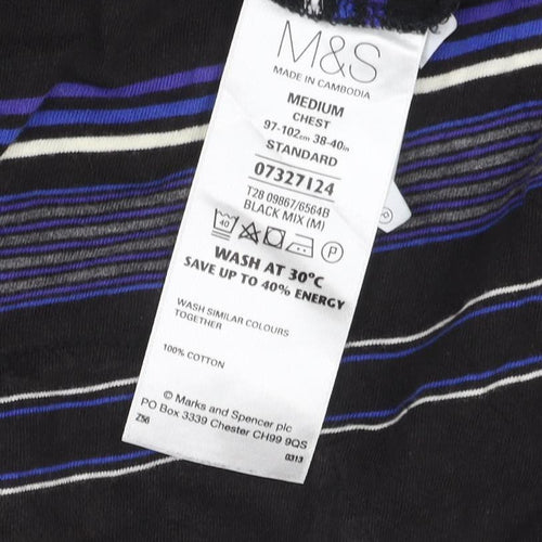 M&S Blue Harbour Men’s Black Blue Striped Cotton Polo Shirt M