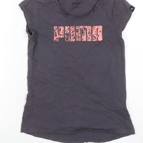 Puma Girls Grey Pink Logo Graphic T-Shirt Size 8 Years Short Sleeve
