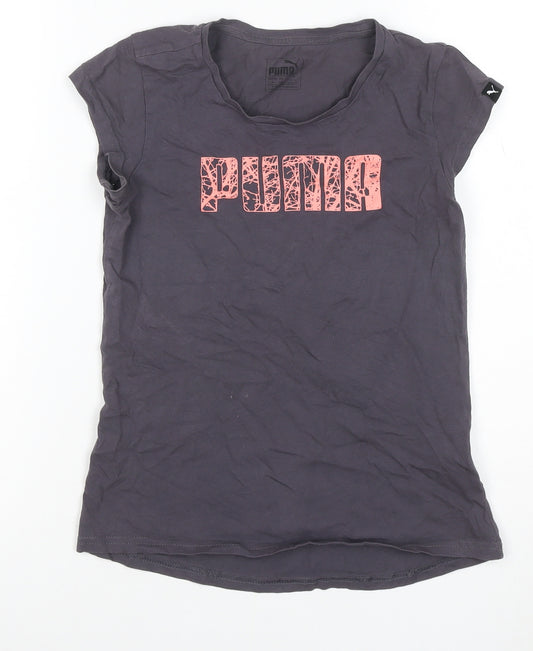 Puma Girls Grey Pink Logo Graphic T-Shirt Size 8 Years Short Sleeve