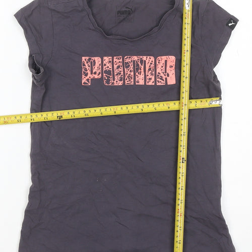 Puma Girls Grey Pink Logo Graphic T-Shirt Size 8 Years Short Sleeve