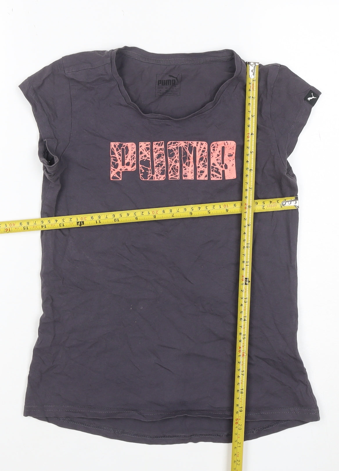 Puma Girls Grey Pink Logo Graphic T-Shirt Size 8 Years Short Sleeve