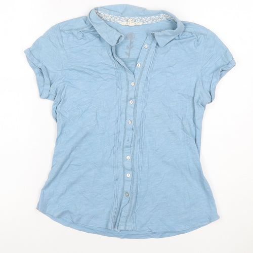 White Stuff Women Blue UK 8 Cotton Collared Pleated Button-Up Shirt