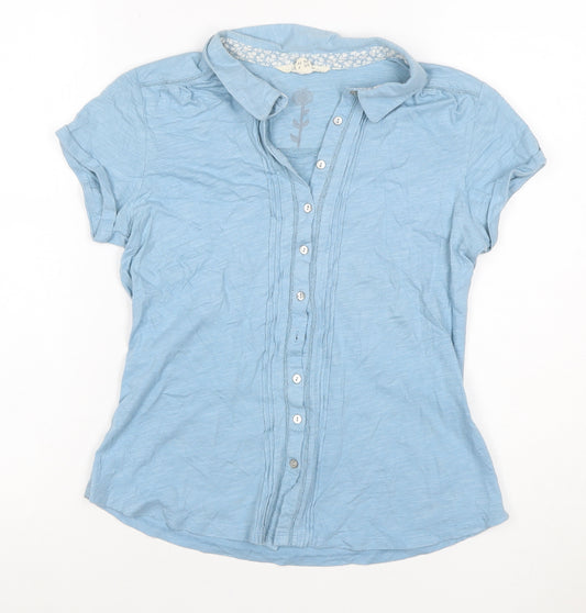 White Stuff Women Blue UK 8 Cotton Collared Pleated Button-Up Shirt