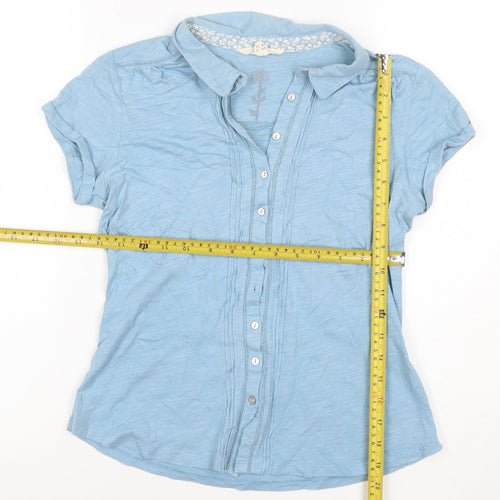 White Stuff Women Blue UK 8 Cotton Collared Pleated Button-Up Shirt