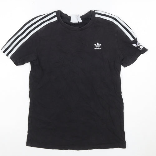 adidas Women Black UK 8 Basic 3 Stripe Crew Neck T-Shirt