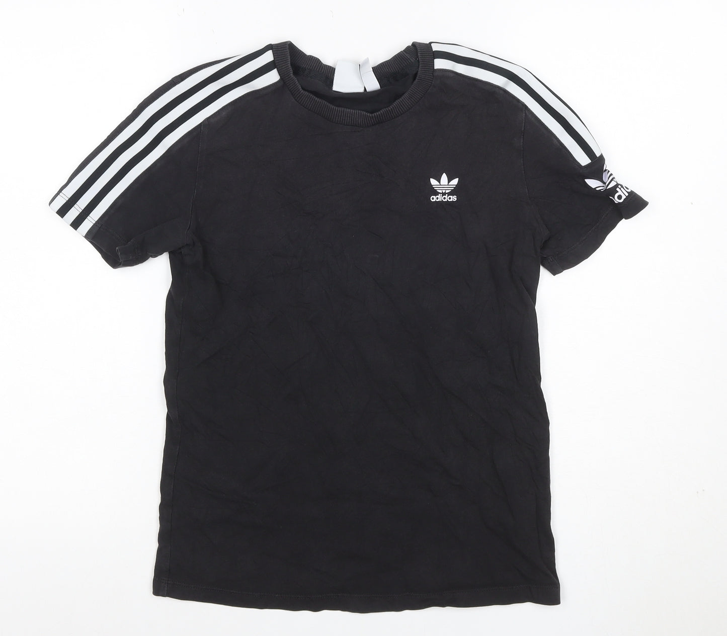 adidas Women Black UK 8 Basic 3 Stripe Crew Neck T-Shirt