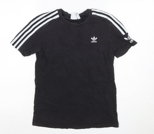 adidas Women Black UK 8 Basic 3 Stripe Crew Neck T-Shirt