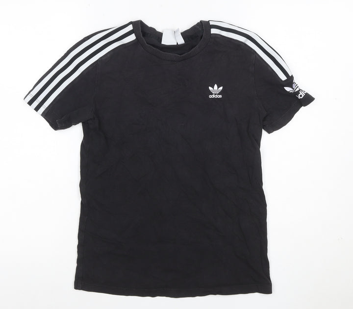 adidas Women Black UK 8 Basic 3 Stripe Crew Neck T-Shirt