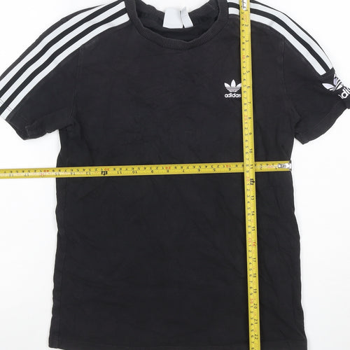 adidas Women Black UK 8 Basic 3 Stripe Crew Neck T-Shirt