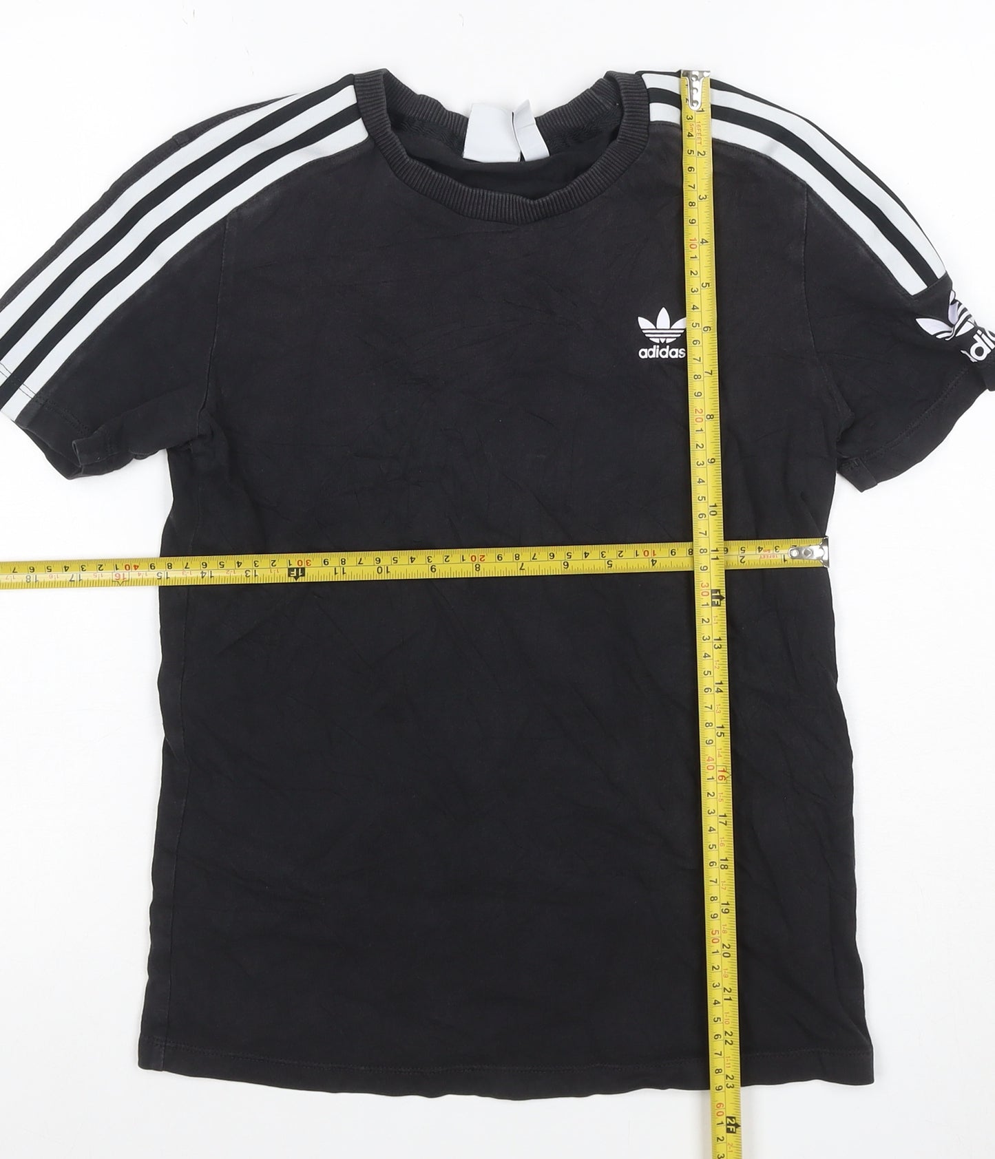 adidas Women Black UK 8 Basic 3 Stripe Crew Neck T-Shirt