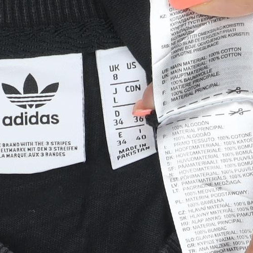 adidas Women Black UK 8 Basic 3 Stripe Crew Neck T-Shirt