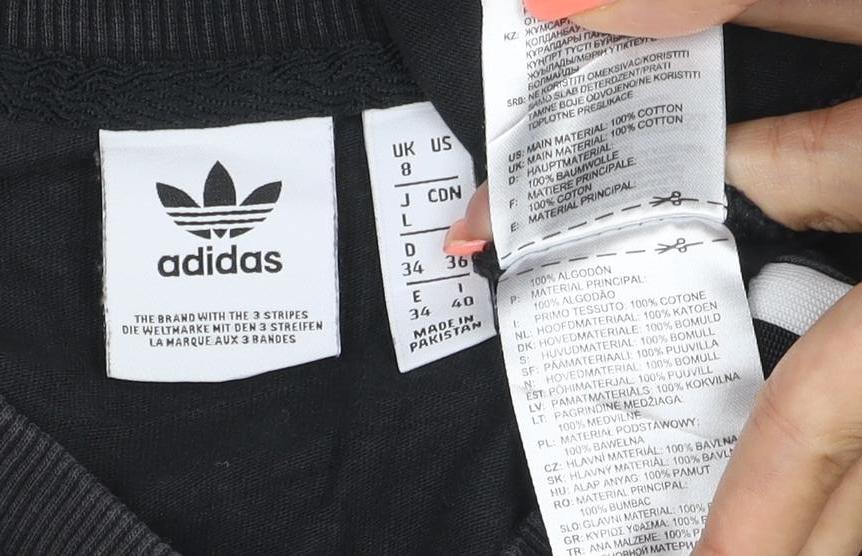 adidas Women Black UK 8 Basic 3 Stripe Crew Neck T-Shirt