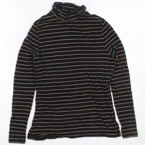 M&S Women Black Beige Striped Roll Neck Long Sleeve Top UK 8