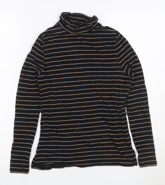M&S Women Black Beige Striped Roll Neck Long Sleeve Top UK 8