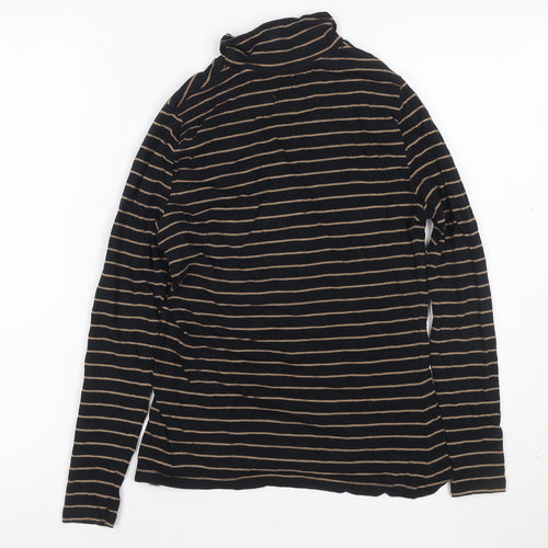 M&S Women Black Beige Striped Roll Neck Long Sleeve Top UK 8