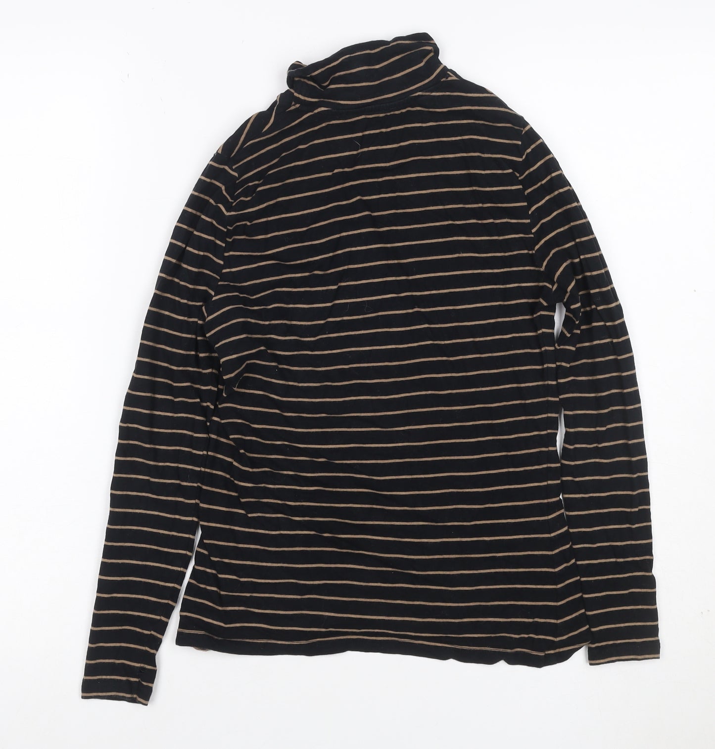 M&S Women Black Beige Striped Roll Neck Long Sleeve Top UK 8