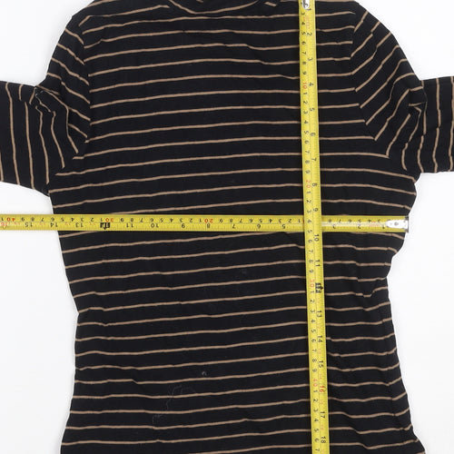 M&S Women Black Beige Striped Roll Neck Long Sleeve Top UK 8