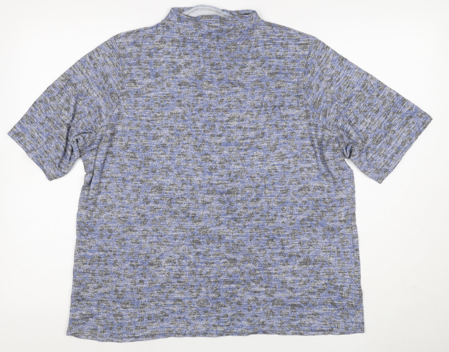 Marks & Spencer Women Blue Grey Leopard Print Mock Neck Top UK 22