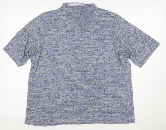 Marks & Spencer Women Blue Grey Leopard Print Mock Neck Top UK 22