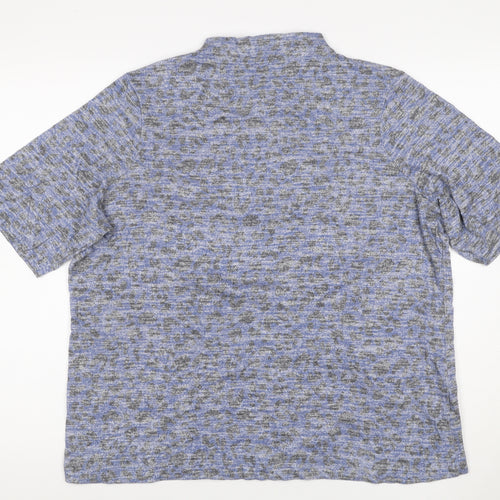Marks & Spencer Women Blue Grey Leopard Print Mock Neck Top UK 22
