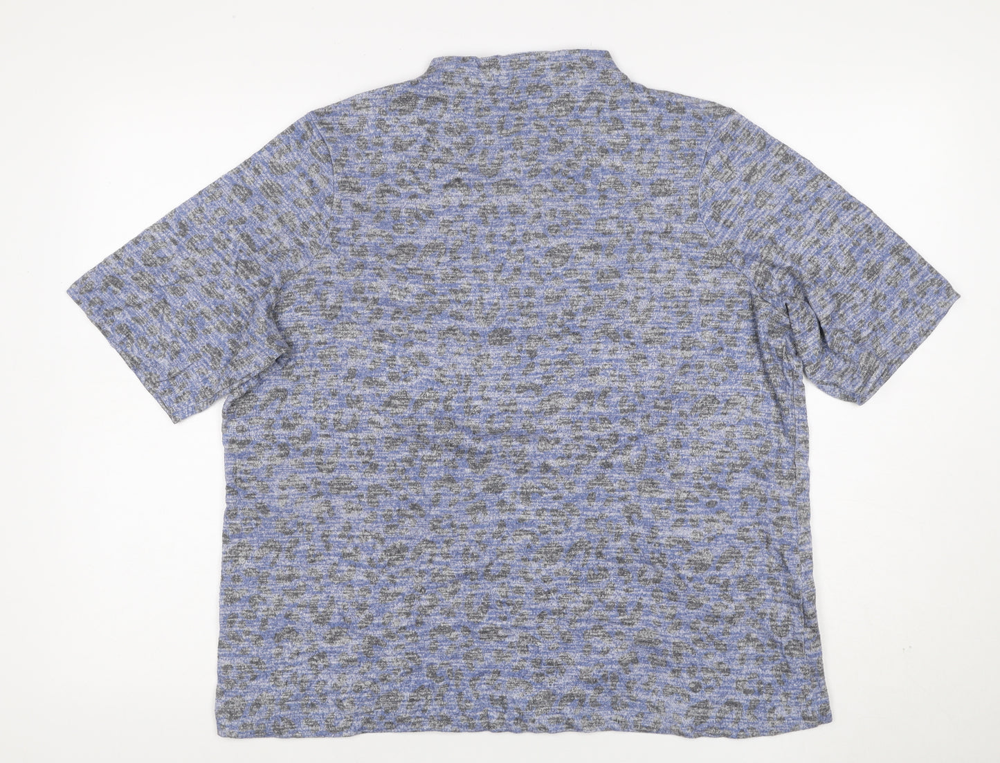 Marks & Spencer Women Blue Grey Leopard Print Mock Neck Top UK 22