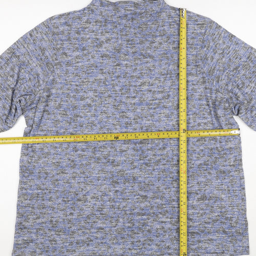 Marks & Spencer Women Blue Grey Leopard Print Mock Neck Top UK 22
