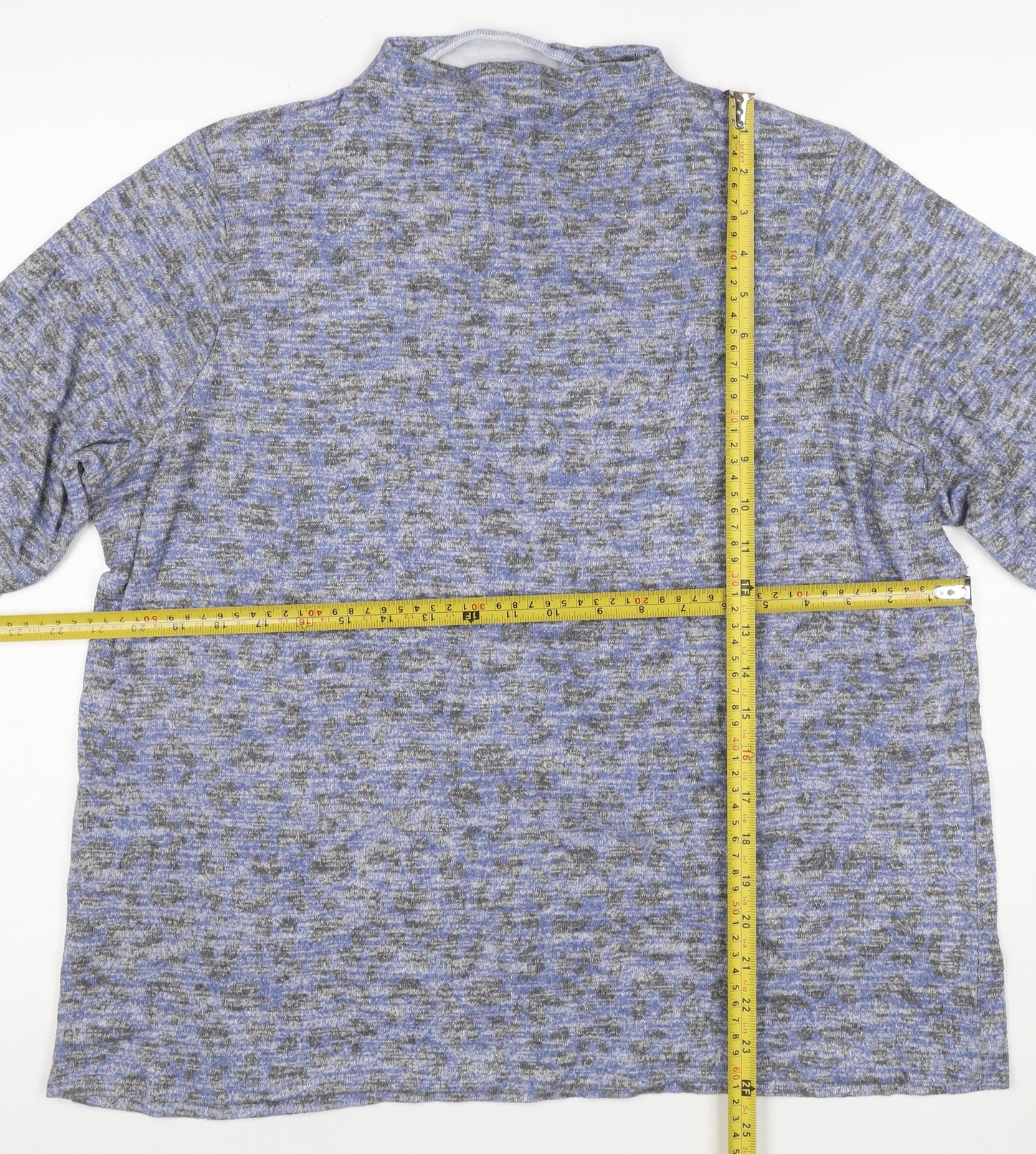 Marks & Spencer Women Blue Grey Leopard Print Mock Neck Top UK 22