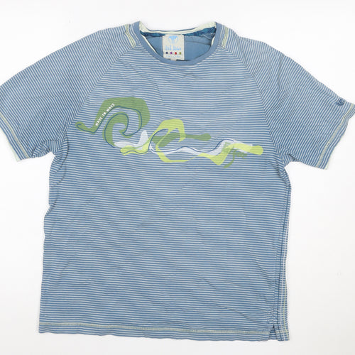 Fat Face Teens Blue Striped Wave Graphic Cotton T-Shirt Size S
