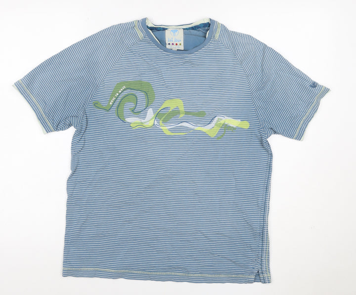 Fat Face Teens Blue Striped Wave Graphic Cotton T-Shirt Size S