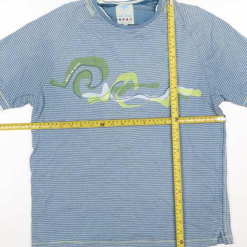 Fat Face Teens Blue Striped Wave Graphic Cotton T-Shirt Size S
