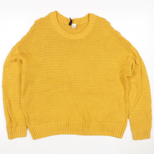 H&M Women Yellow L Cable Knit Raglan Crew Neck Pullover Jumper