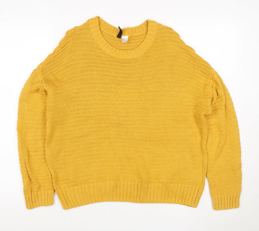 H&M Women Yellow L Cable Knit Raglan Crew Neck Pullover Jumper