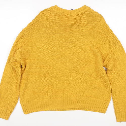 H&M Women Yellow L Cable Knit Raglan Crew Neck Pullover Jumper