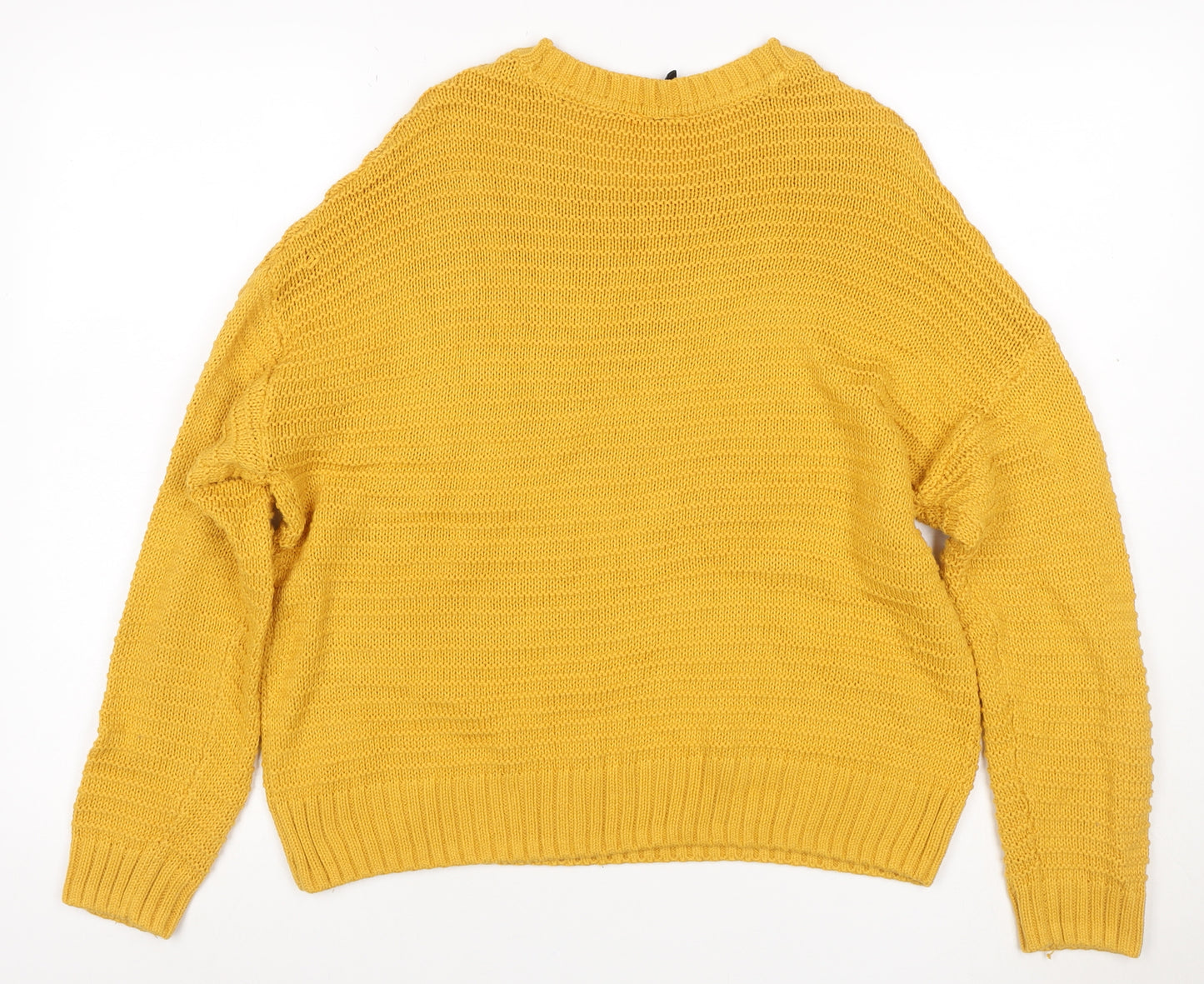 H&M Women Yellow L Cable Knit Raglan Crew Neck Pullover Jumper