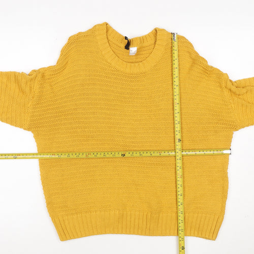 H&M Women Yellow L Cable Knit Raglan Crew Neck Pullover Jumper