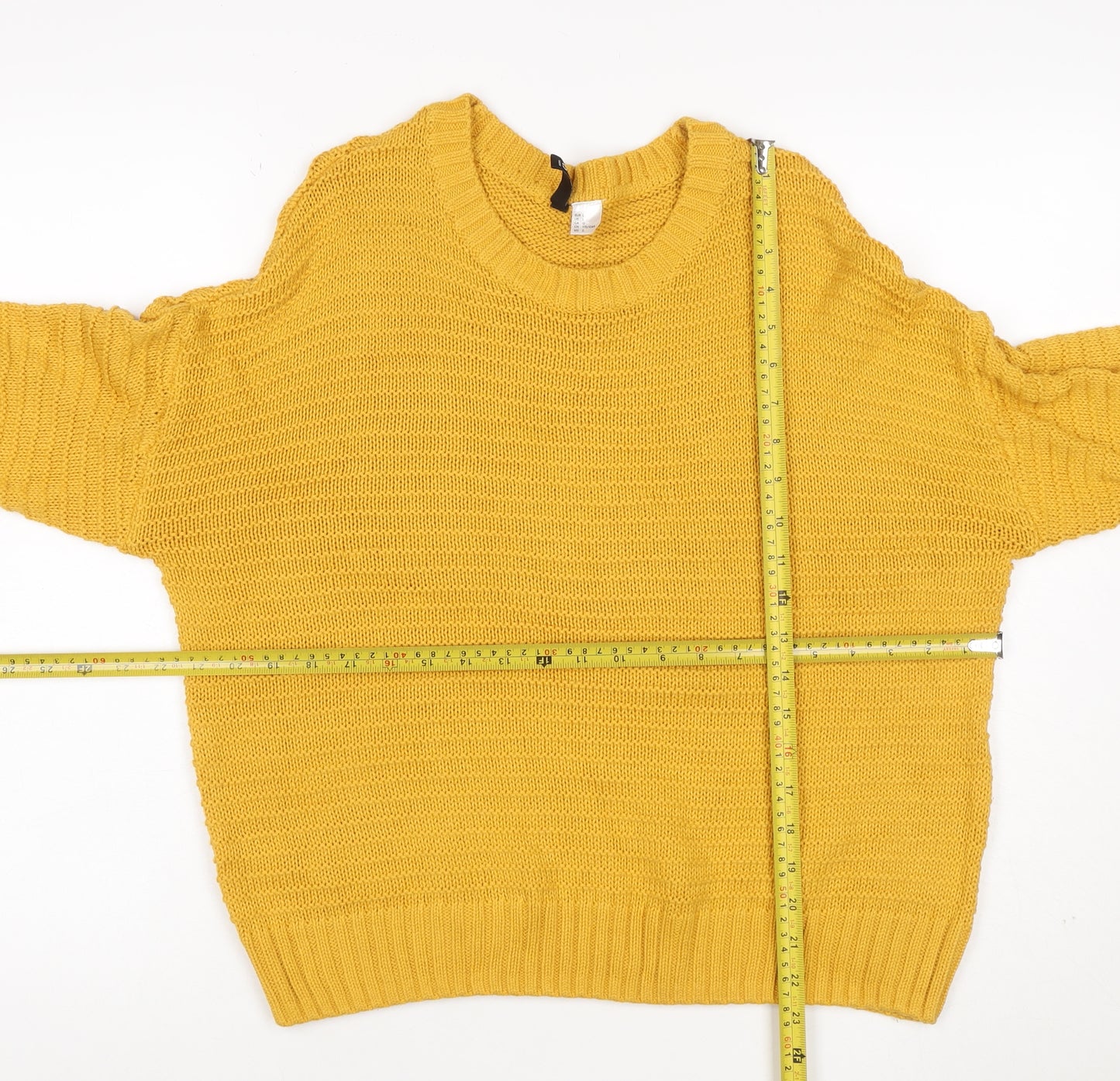 H&M Women Yellow L Cable Knit Raglan Crew Neck Pullover Jumper