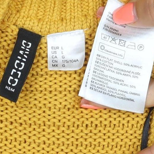 H&M Women Yellow L Cable Knit Raglan Crew Neck Pullover Jumper