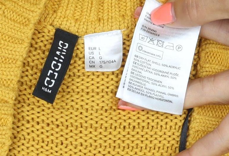 H&M Women Yellow L Cable Knit Raglan Crew Neck Pullover Jumper