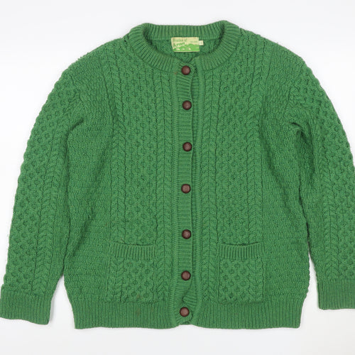 Shades of Aran Women Green L Merino Wool Cable Knit Cardigan