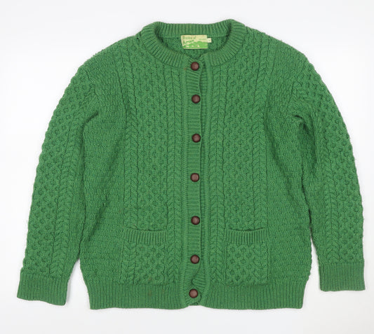 Shades of Aran Women Green L Merino Wool Cable Knit Cardigan