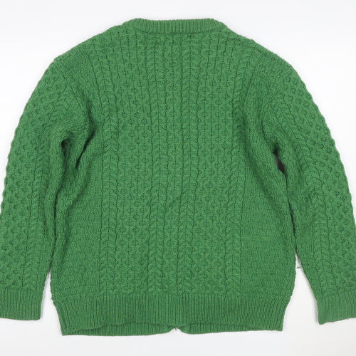 Shades of Aran Women Green L Merino Wool Cable Knit Cardigan