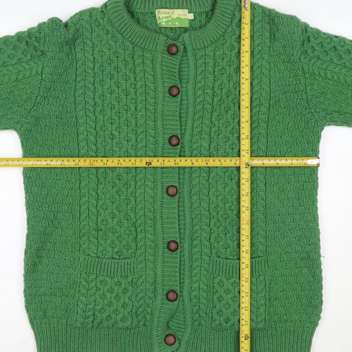 Shades of Aran Women Green L Merino Wool Cable Knit Cardigan