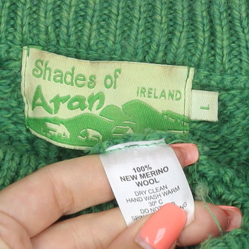 Shades of Aran Women Green L Merino Wool Cable Knit Cardigan