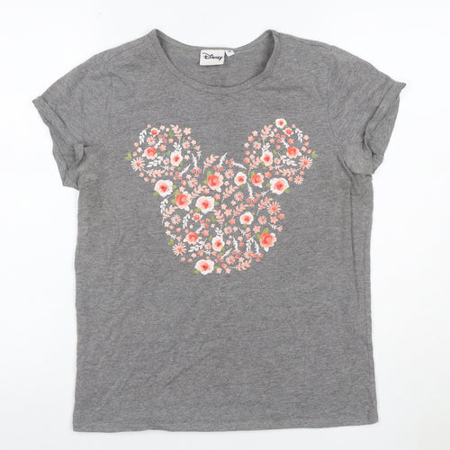 Disney Women’s Grey Floral Mickey Mouse Short Sleeve T-Shirt UK 10