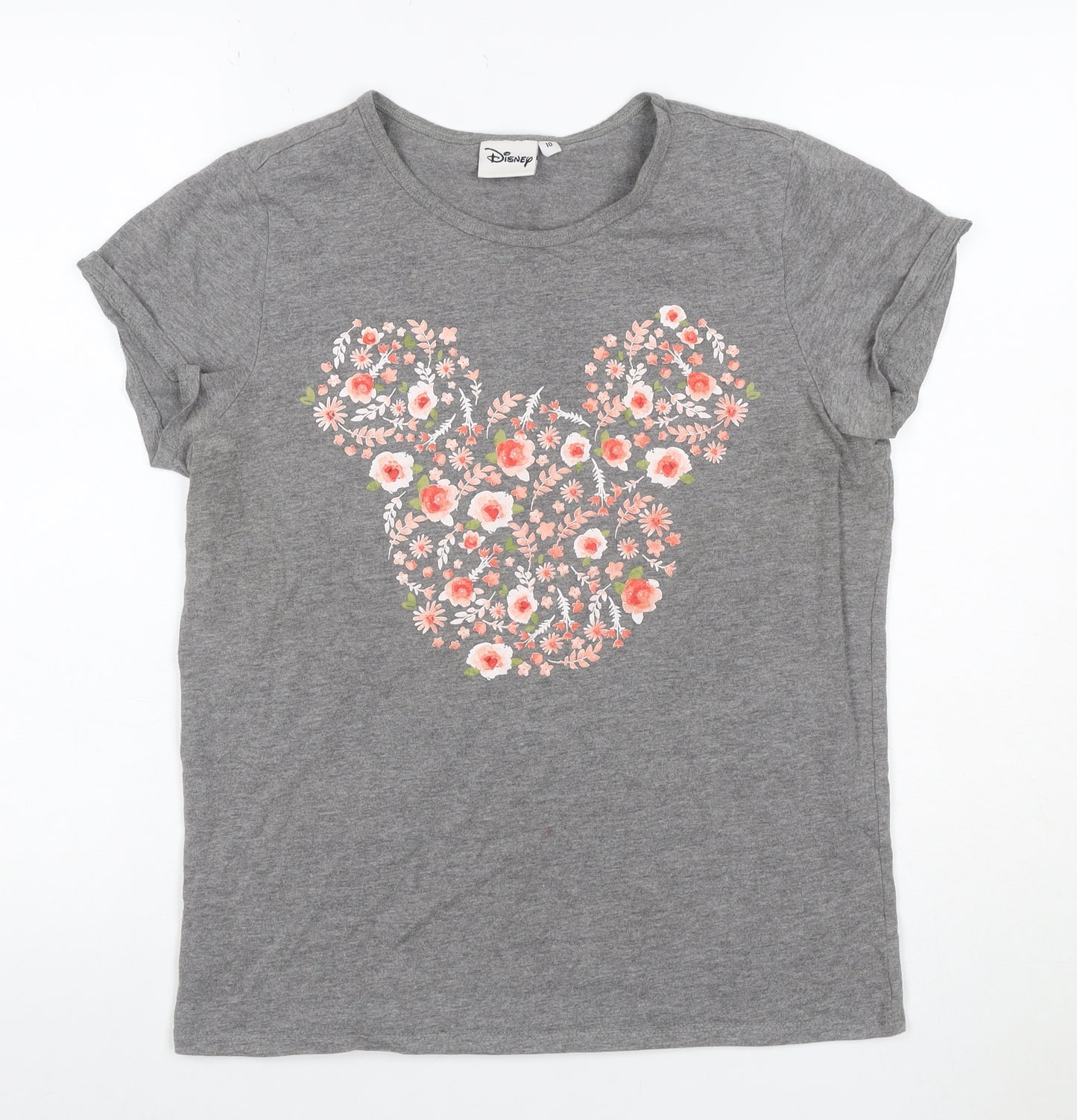 Disney Women’s Grey Floral Mickey Mouse Short Sleeve T-Shirt UK 10