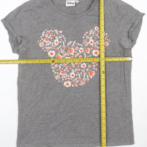Disney Women’s Grey Floral Mickey Mouse Short Sleeve T-Shirt UK 10